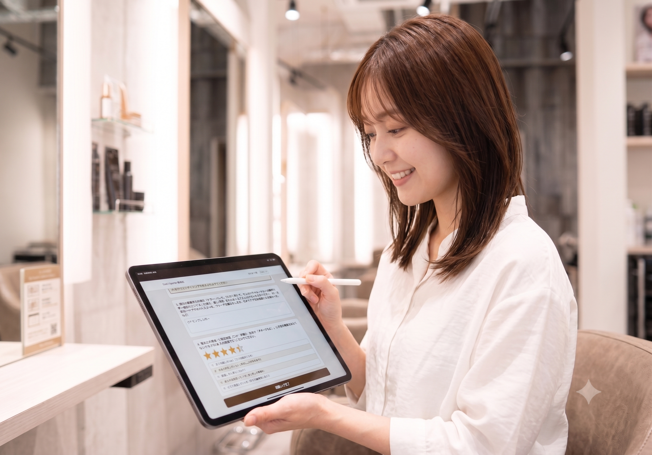 カウンセリングシートや評価アンケートにタブレットを活用
